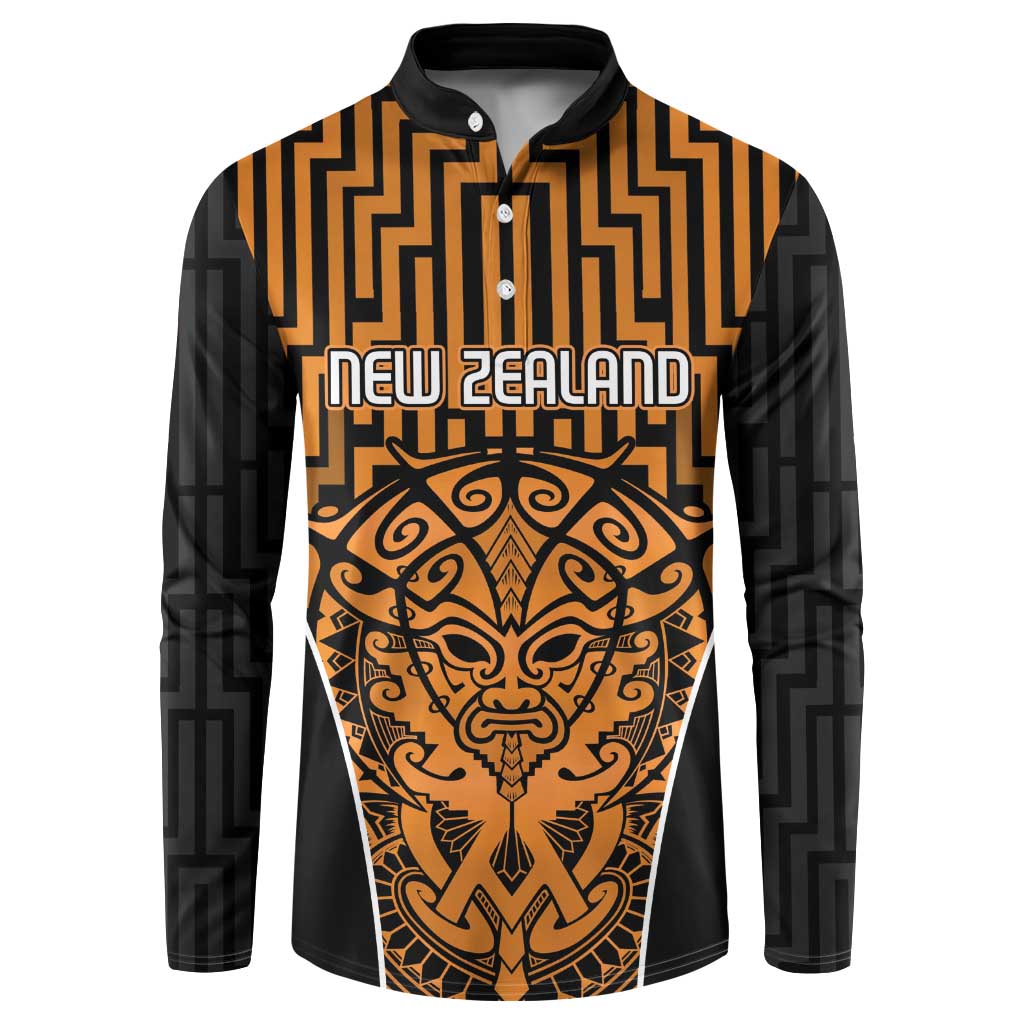 Custom Basketball New Zealand Button Sweatshirt Gold Maori Ta Moko Indigenous LT9 Gold - Polynesian Pride