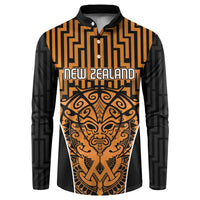 Custom Basketball New Zealand Button Sweatshirt Gold Maori Ta Moko Indigenous LT9 Gold - Polynesian Pride