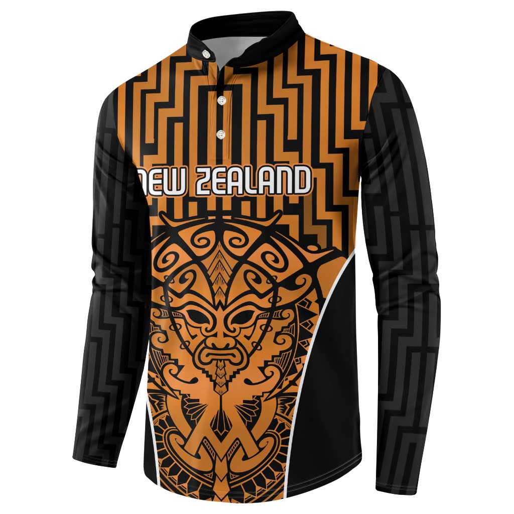 Custom Basketball New Zealand Button Sweatshirt Gold Maori Ta Moko Indigenous LT9 - Polynesian Pride