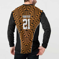 Custom Basketball New Zealand Button Sweatshirt Gold Maori Ta Moko Indigenous LT9 - Polynesian Pride