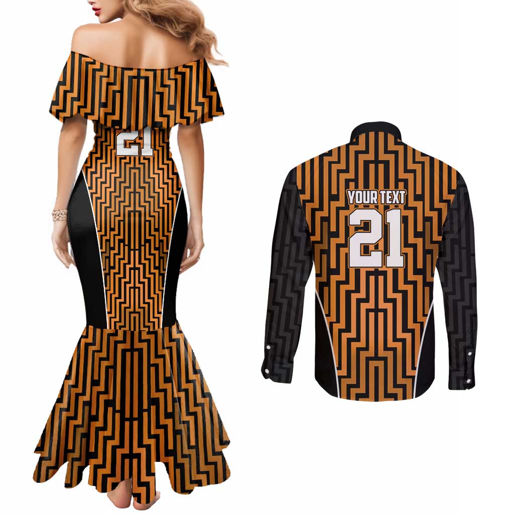Custom Basketball New Zealand Couples Matching Mermaid Dress and Long Sleeve Button Shirt Gold Maori Ta Moko Indigenous - Polynesian Pride