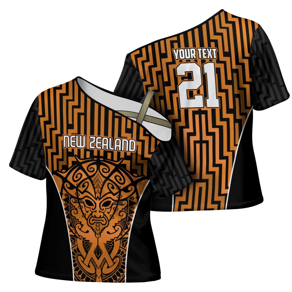 Custom Basketball New Zealand Cross Shoulder Shirt Gold Maori Ta Moko Indigenous LT9 - Polynesian Pride