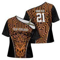 Custom Basketball New Zealand Cross Shoulder Shirt Gold Maori Ta Moko Indigenous LT9 - Polynesian Pride