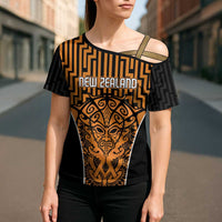 Custom Basketball New Zealand Cross Shoulder Shirt Gold Maori Ta Moko Indigenous LT9 - Polynesian Pride