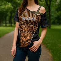 Custom Basketball New Zealand Cross Shoulder Shirt Gold Maori Ta Moko Indigenous LT9 - Polynesian Pride