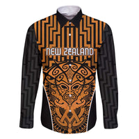 Custom Basketball New Zealand Family Matching Off The Shoulder Long Sleeve Dress and Hawaiian Shirt Gold Maori Ta Moko Indigenous - Polynesian Pride
