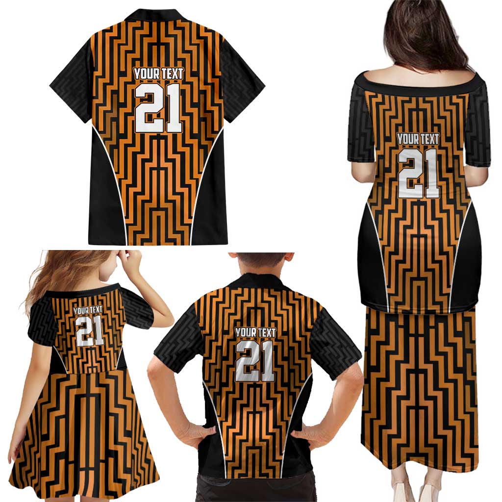 Custom Basketball New Zealand Family Matching Puletasi and Hawaiian Shirt Gold Maori Ta Moko Indigenous - Polynesian Pride