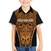 Custom Basketball New Zealand Family Matching Puletasi and Hawaiian Shirt Gold Maori Ta Moko Indigenous - Polynesian Pride