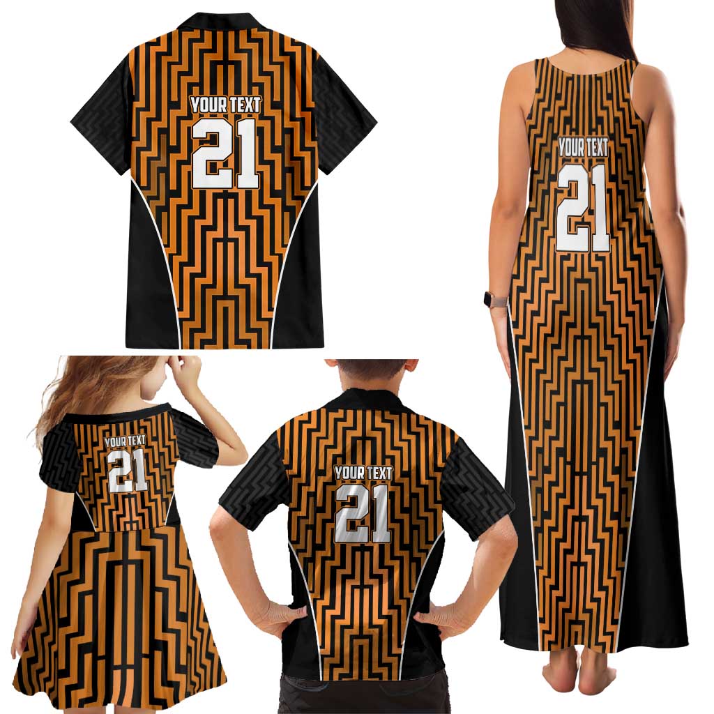 Custom Basketball New Zealand Family Matching Tank Maxi Dress and Hawaiian Shirt Gold Maori Ta Moko Indigenous - Polynesian Pride
