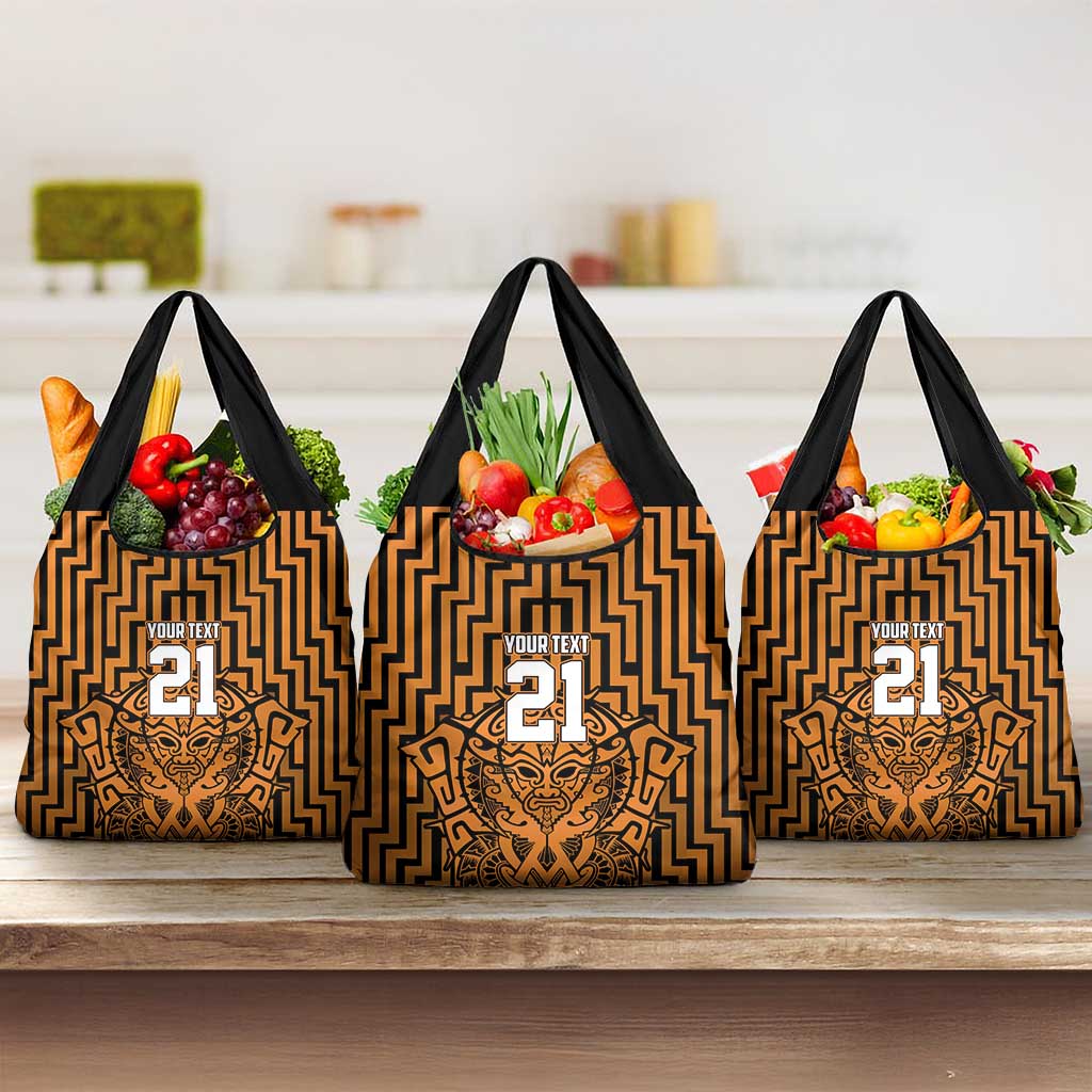 Custom Basketball New Zealand Grocery Bag Gold Maori Ta Moko Indigenous - Polynesian Pride