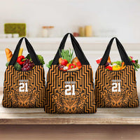 Custom Basketball New Zealand Grocery Bag Gold Maori Ta Moko Indigenous - Polynesian Pride