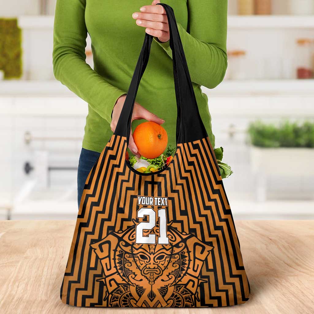 Custom Basketball New Zealand Grocery Bag Gold Maori Ta Moko Indigenous - Polynesian Pride