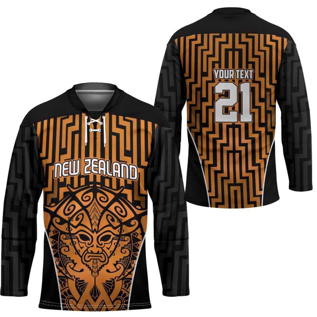 Custom Basketball New Zealand Hockey Jersey Gold Maori Ta Moko Indigenous - Polynesian Pride