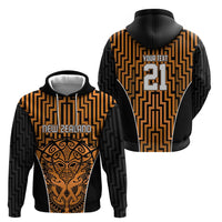Custom Basketball New Zealand Hoodie Gold Maori Ta Moko Indigenous - Polynesian Pride