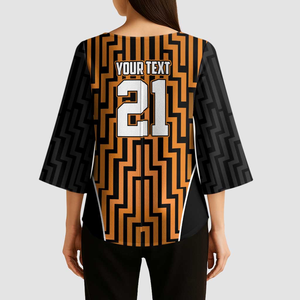 Custom Basketball New Zealand Kimono Sleeve Blouse Gold Maori Ta Moko Indigenous - Polynesian Pride