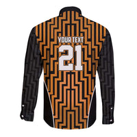 Custom Basketball New Zealand Long Sleeve Button Shirt Gold Maori Ta Moko Indigenous - Polynesian Pride