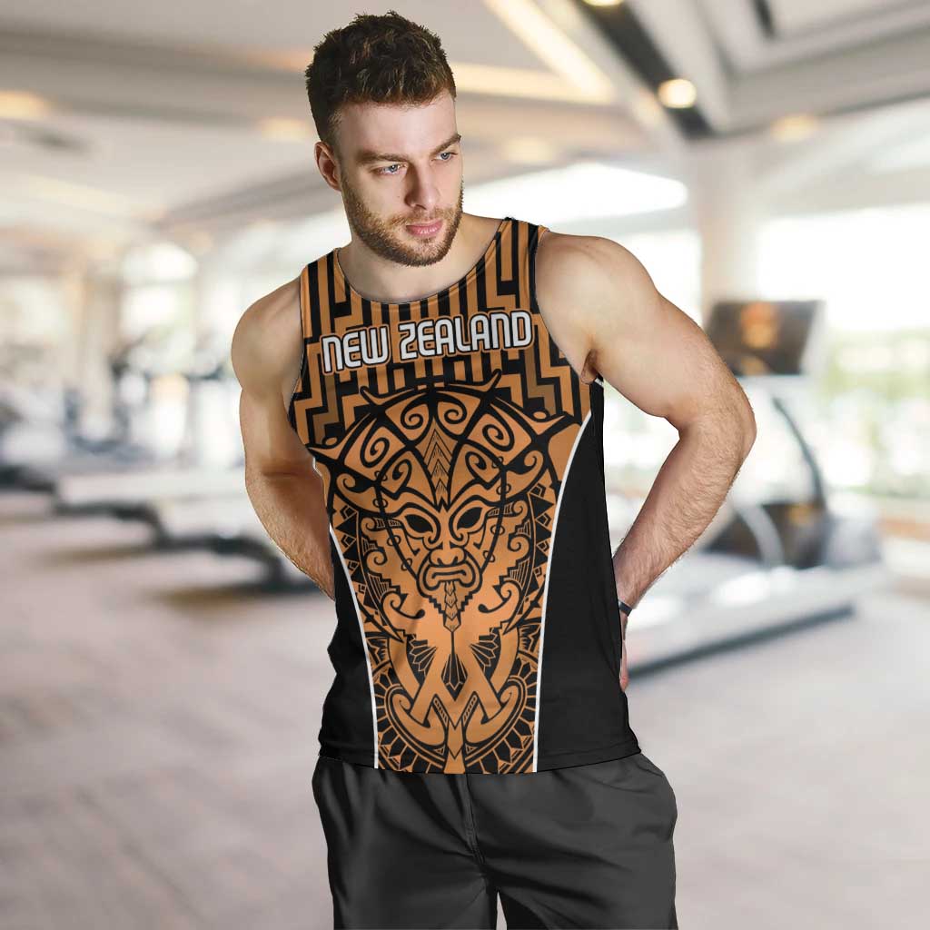 Custom Basketball New Zealand Men Tank Top Gold Maori Ta Moko Indigenous LT9 Gold - Polynesian Pride