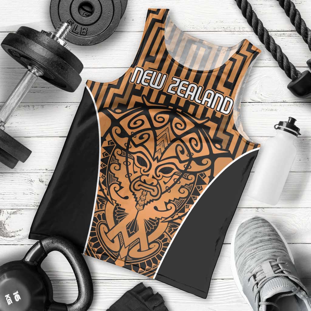 Custom Basketball New Zealand Men Tank Top Gold Maori Ta Moko Indigenous LT9 - Polynesian Pride