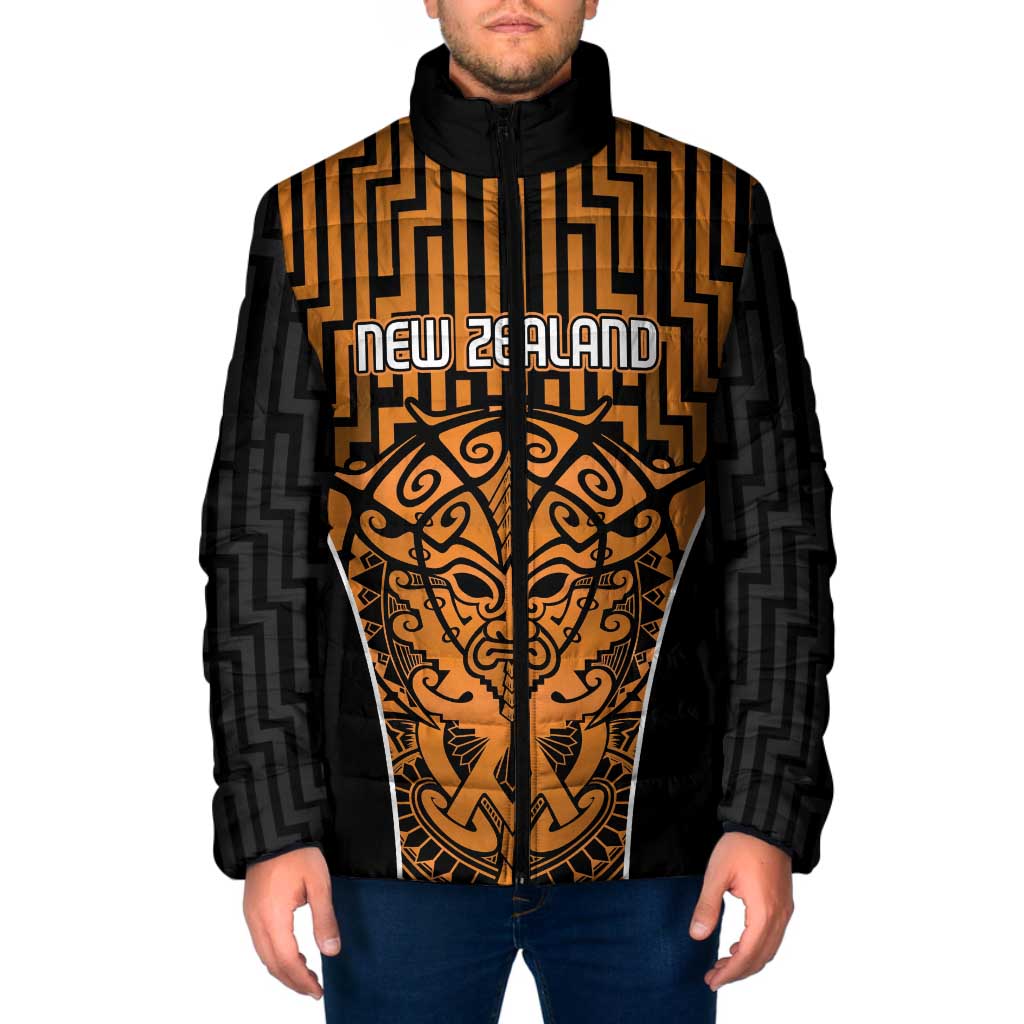Custom Basketball New Zealand Padded Jacket Gold Maori Ta Moko Indigenous LT9 Gold - Polynesian Pride