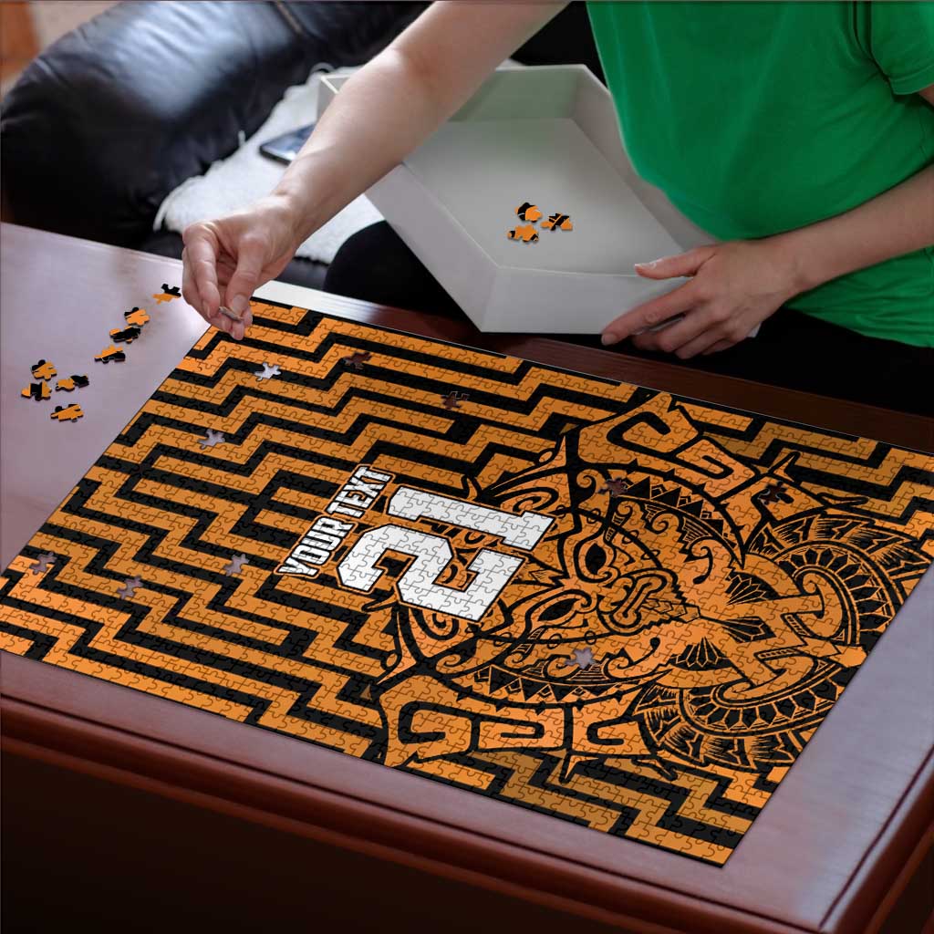 Custom Basketball New Zealand Puzzle Gold Maori Ta Moko Indigenous LT9 - Polynesian Pride