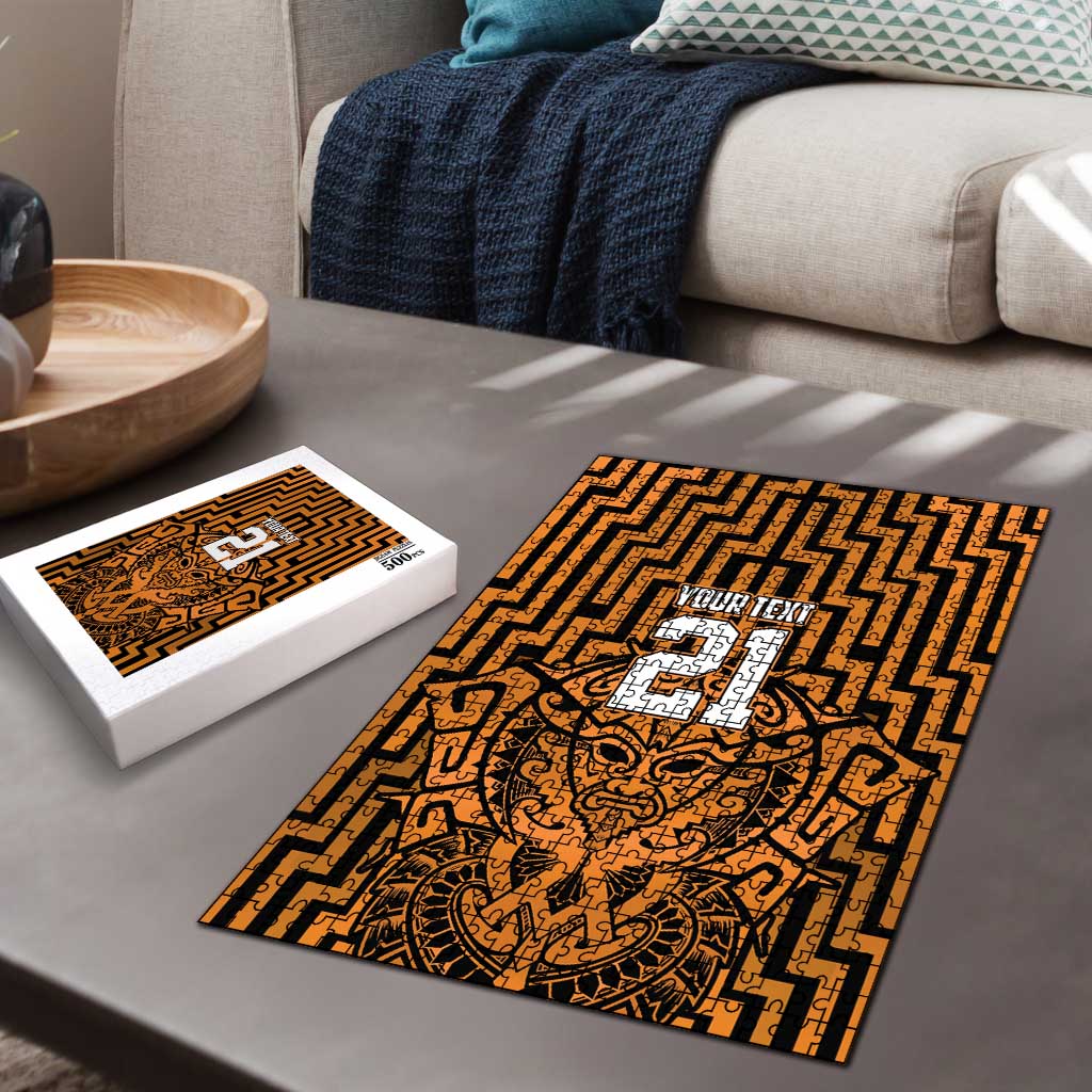Custom Basketball New Zealand Puzzle Gold Maori Ta Moko Indigenous LT9 - Polynesian Pride