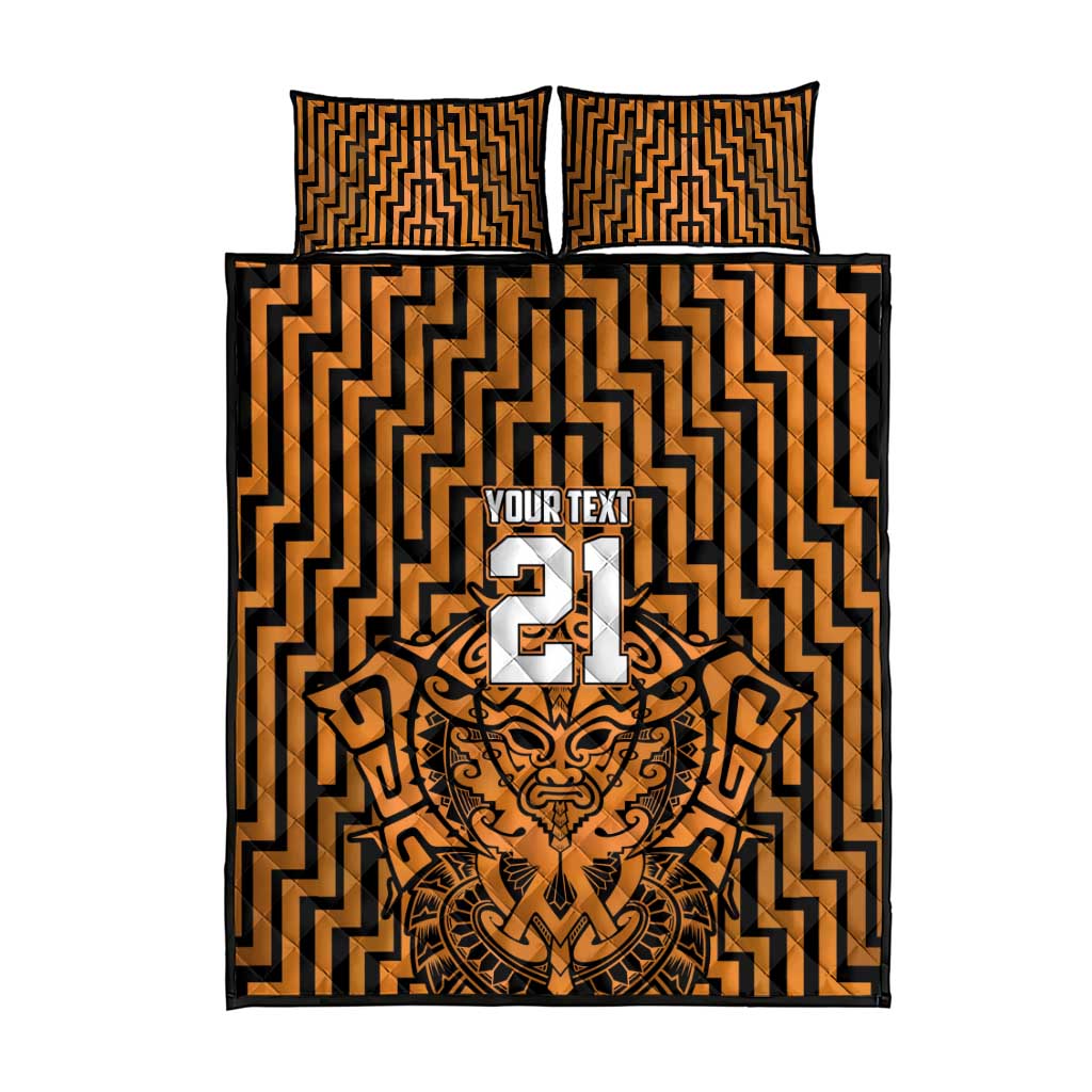 Custom Basketball New Zealand Quilt Bed Set Gold Maori Ta Moko Indigenous - Polynesian Pride
