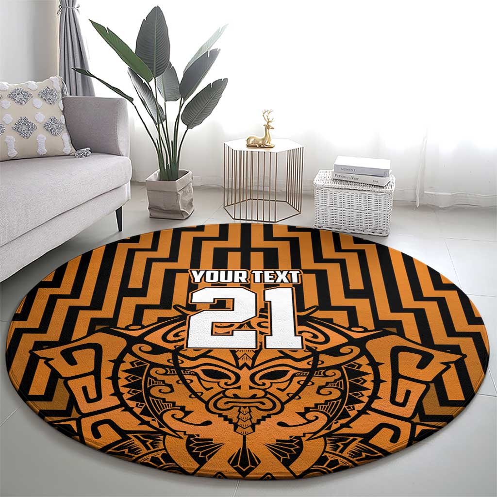 Custom Basketball New Zealand Round Carpet Gold Maori Ta Moko Indigenous - Polynesian Pride