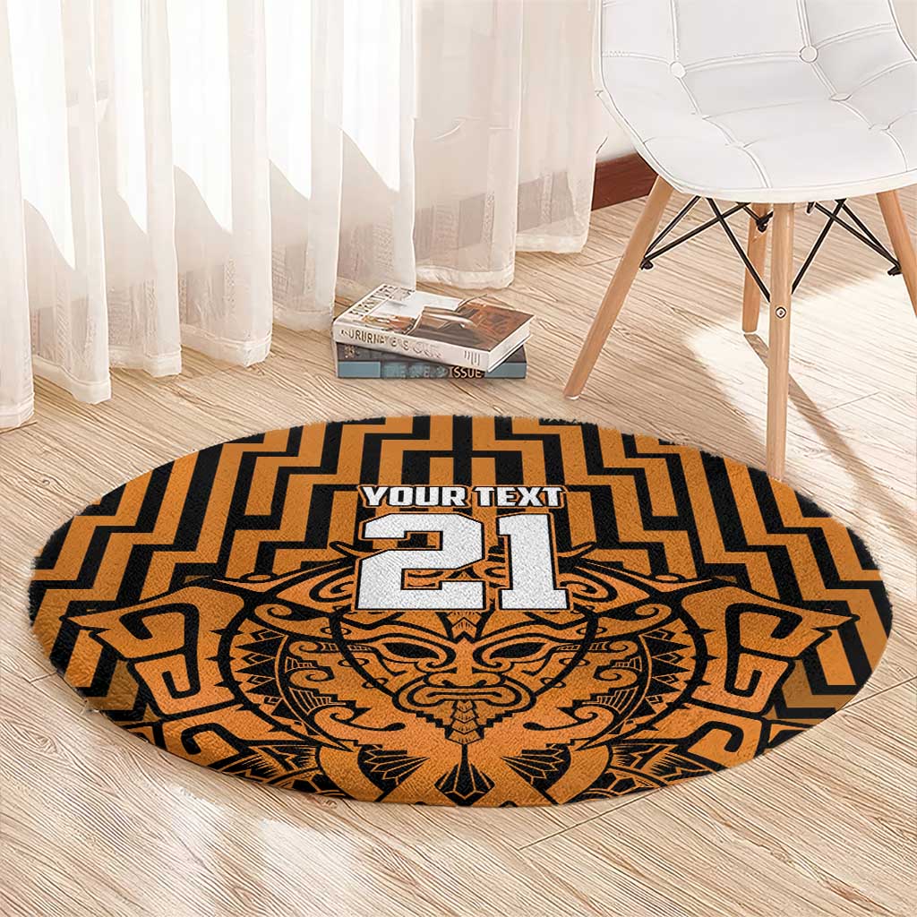 Custom Basketball New Zealand Round Carpet Gold Maori Ta Moko Indigenous - Polynesian Pride