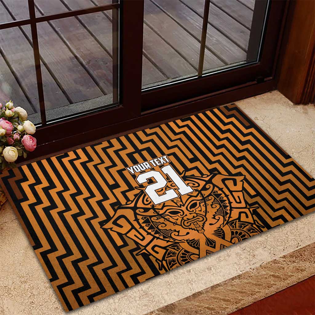 Custom Basketball New Zealand Rubber Doormat Gold Maori Ta Moko Indigenous LT9 - Polynesian Pride