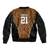 Custom Basketball New Zealand Sleeve Zip Bomber Jacket Gold Maori Ta Moko Indigenous - Polynesian Pride