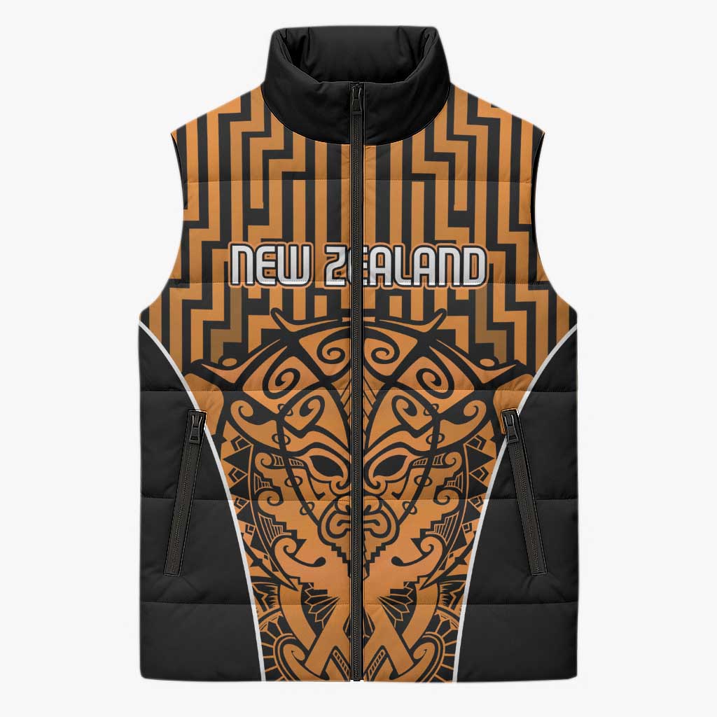 Custom Basketball New Zealand Sleeveless Puffer Jacket Gold Maori Ta Moko Indigenous LT9 Unisex Gold - Polynesian Pride