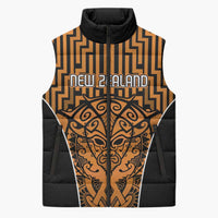Custom Basketball New Zealand Sleeveless Puffer Jacket Gold Maori Ta Moko Indigenous LT9 Unisex Gold - Polynesian Pride