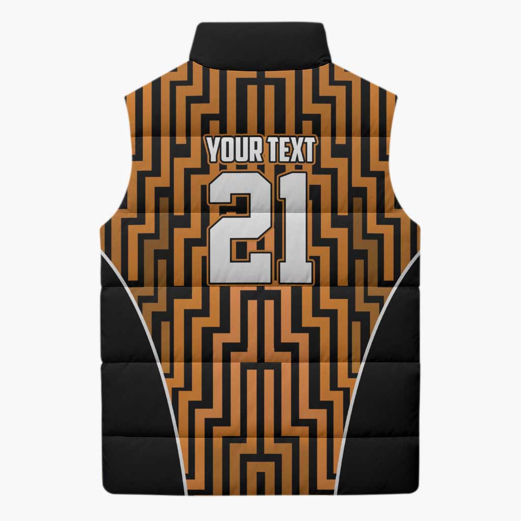 Custom Basketball New Zealand Sleeveless Puffer Jacket Gold Maori Ta Moko Indigenous LT9 - Polynesian Pride