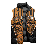 Custom Basketball New Zealand Sleeveless Puffer Jacket Gold Maori Ta Moko Indigenous LT9 - Polynesian Pride