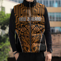 Custom Basketball New Zealand Sleeveless Puffer Jacket Gold Maori Ta Moko Indigenous LT9 - Polynesian Pride