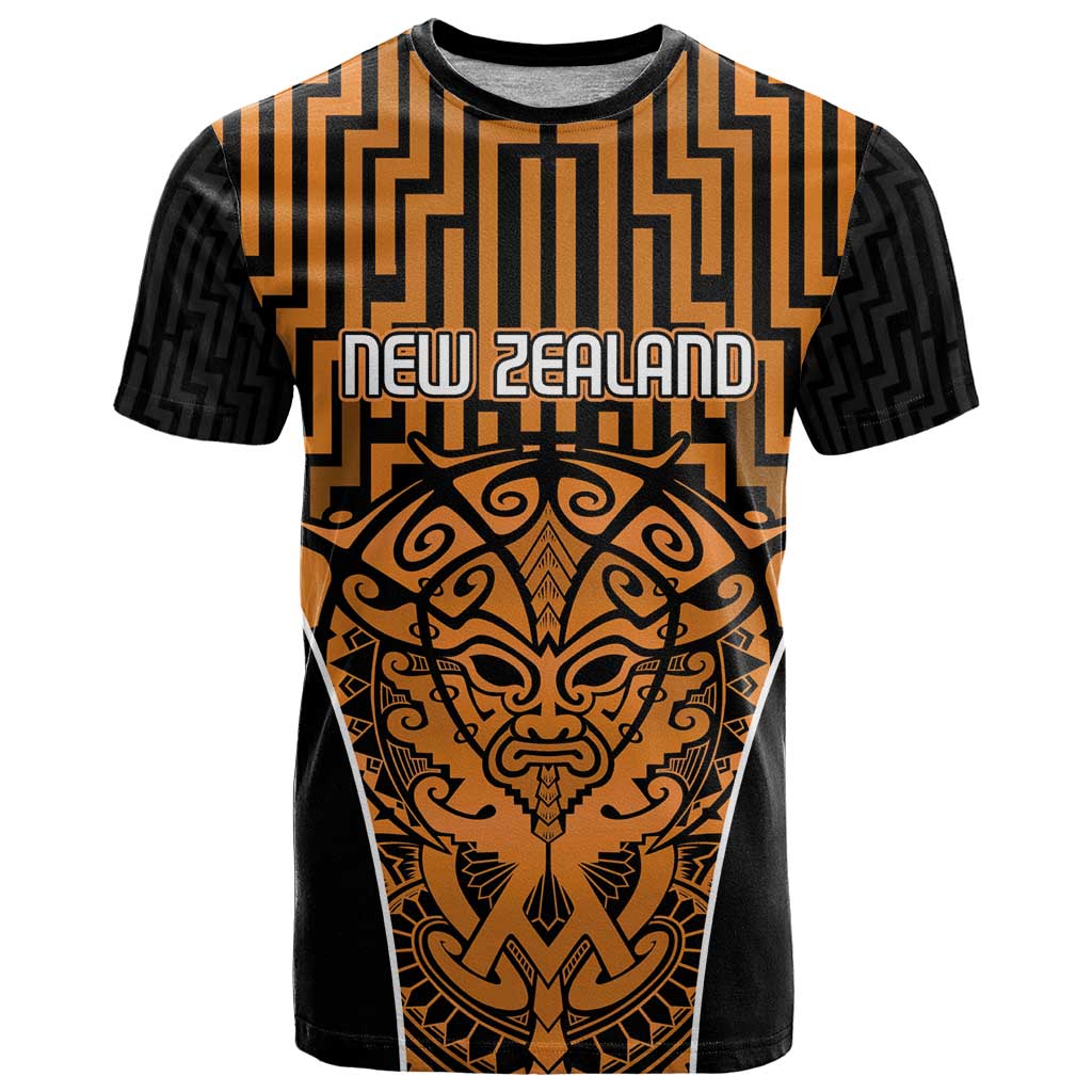 Custom Basketball New Zealand T Shirt Gold Maori Ta Moko Indigenous - Polynesian Pride