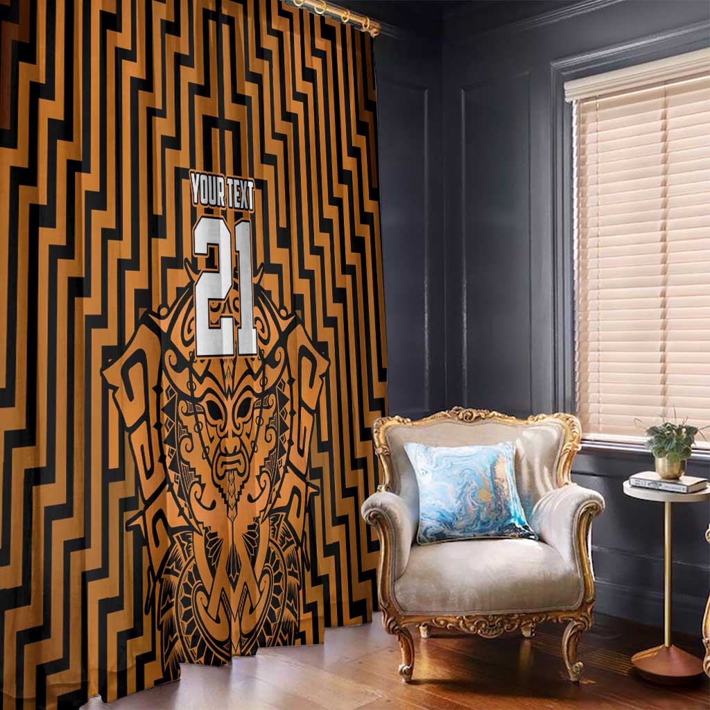 Custom Basketball New Zealand Window Curtain Gold Maori Ta Moko Indigenous - Polynesian Pride