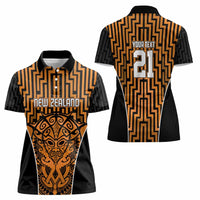 Custom Basketball New Zealand Women Polo Shirt Gold Maori Ta Moko Indigenous - Polynesian Pride