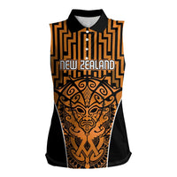 Custom Basketball New Zealand Women Sleeveless Polo Shirt Gold Maori Ta Moko Indigenous - Polynesian Pride