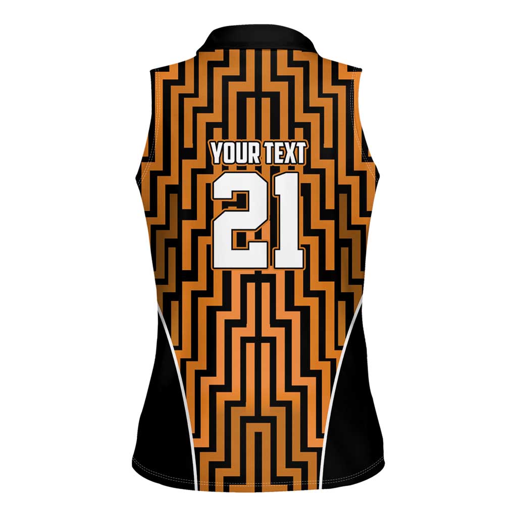Custom Basketball New Zealand Women Sleeveless Polo Shirt Gold Maori Ta Moko Indigenous - Polynesian Pride