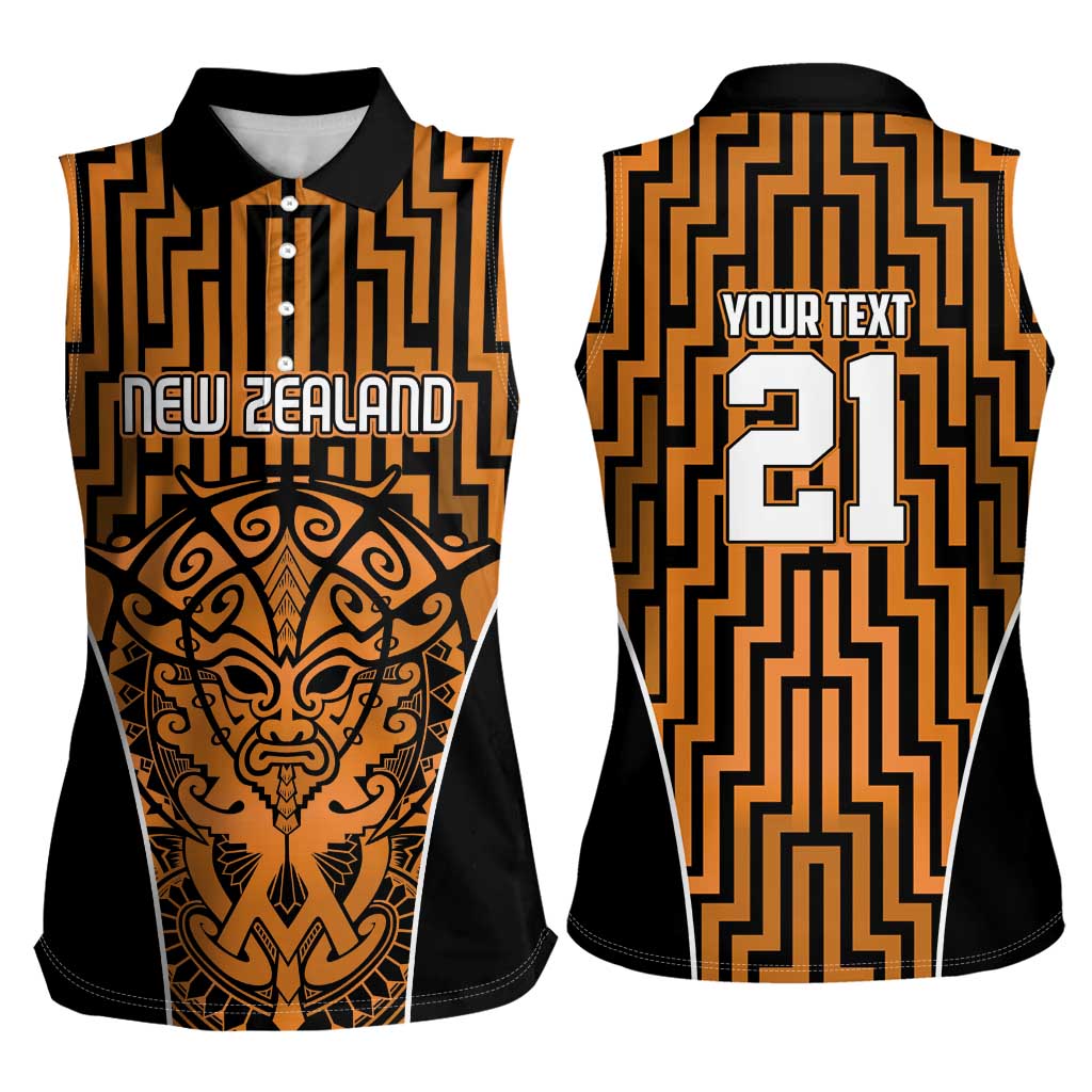 Custom Basketball New Zealand Women Sleeveless Polo Shirt Gold Maori Ta Moko Indigenous - Polynesian Pride