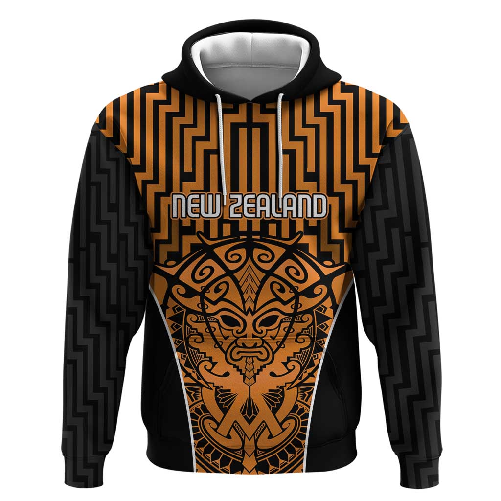 Custom Basketball New Zealand Zip Hoodie Gold Maori Ta Moko Indigenous - Polynesian Pride