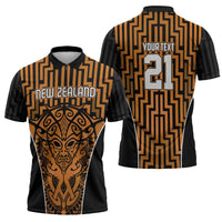 Custom Basketball New Zealand Zipper Polo Shirt Gold Maori Ta Moko Indigenous - Polynesian Pride