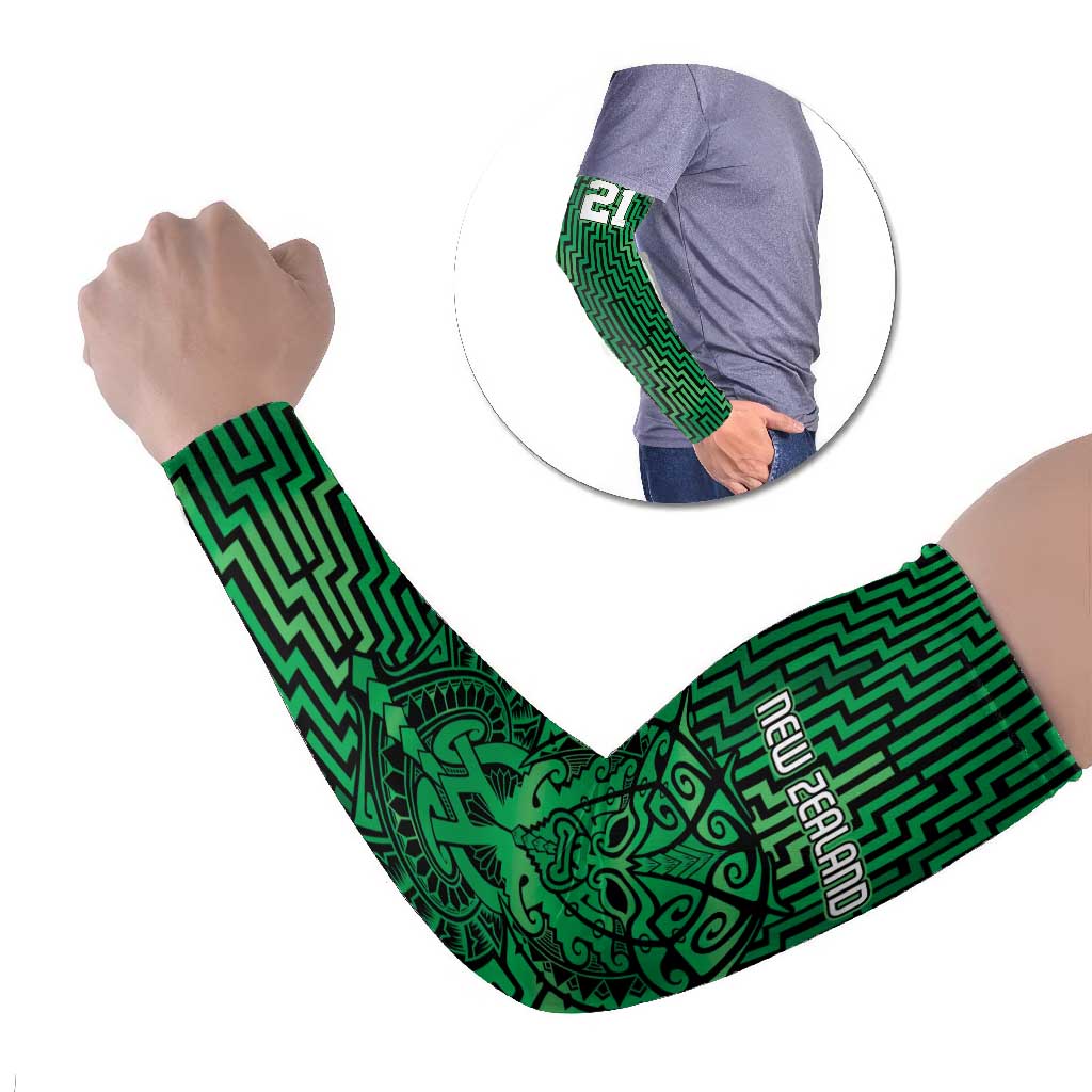 Custom Basketball New Zealand Arm Sleeves Green Maori Ta Moko Indigenous - Polynesian Pride