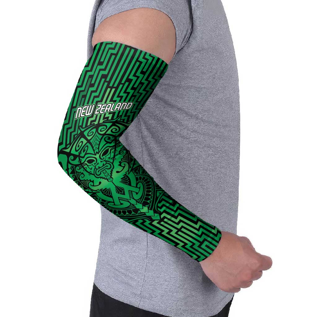 Custom Basketball New Zealand Arm Sleeves Green Maori Ta Moko Indigenous - Polynesian Pride