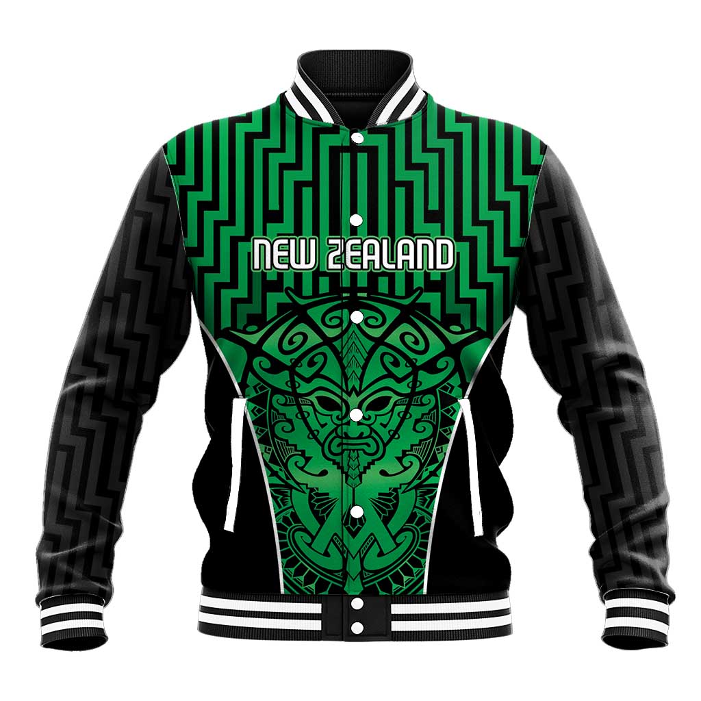 Custom Basketball New Zealand Baseball Jacket Green Maori Ta Moko Indigenous LT9 Unisex Green - Polynesian Pride