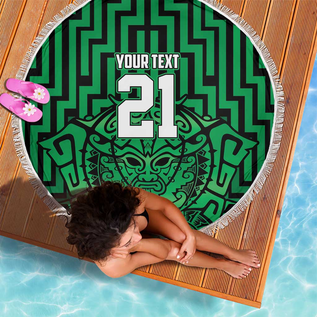 Custom Basketball New Zealand Beach Blanket Green Maori Ta Moko Indigenous LT9 - Polynesian Pride