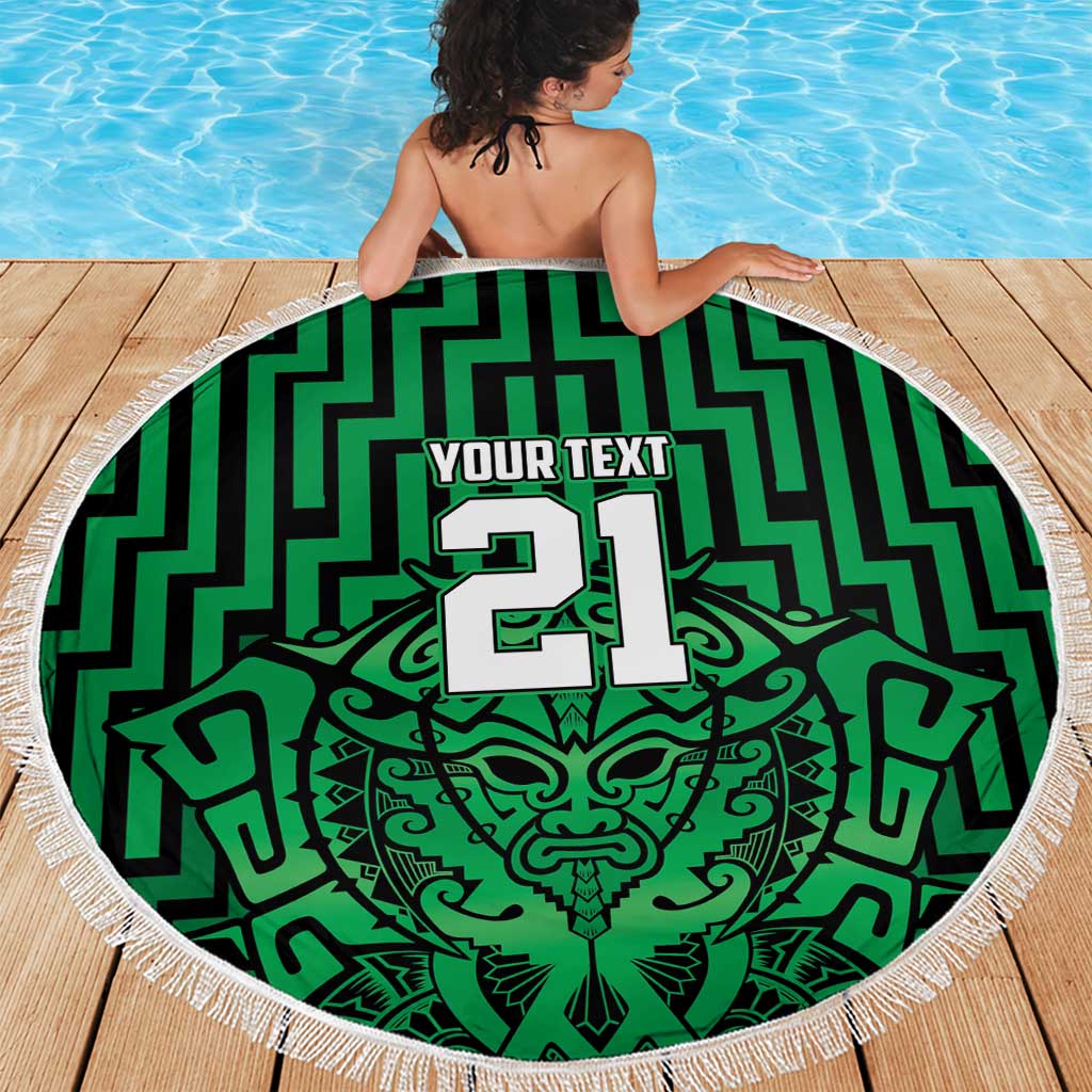 Custom Basketball New Zealand Beach Blanket Green Maori Ta Moko Indigenous LT9 - Polynesian Pride