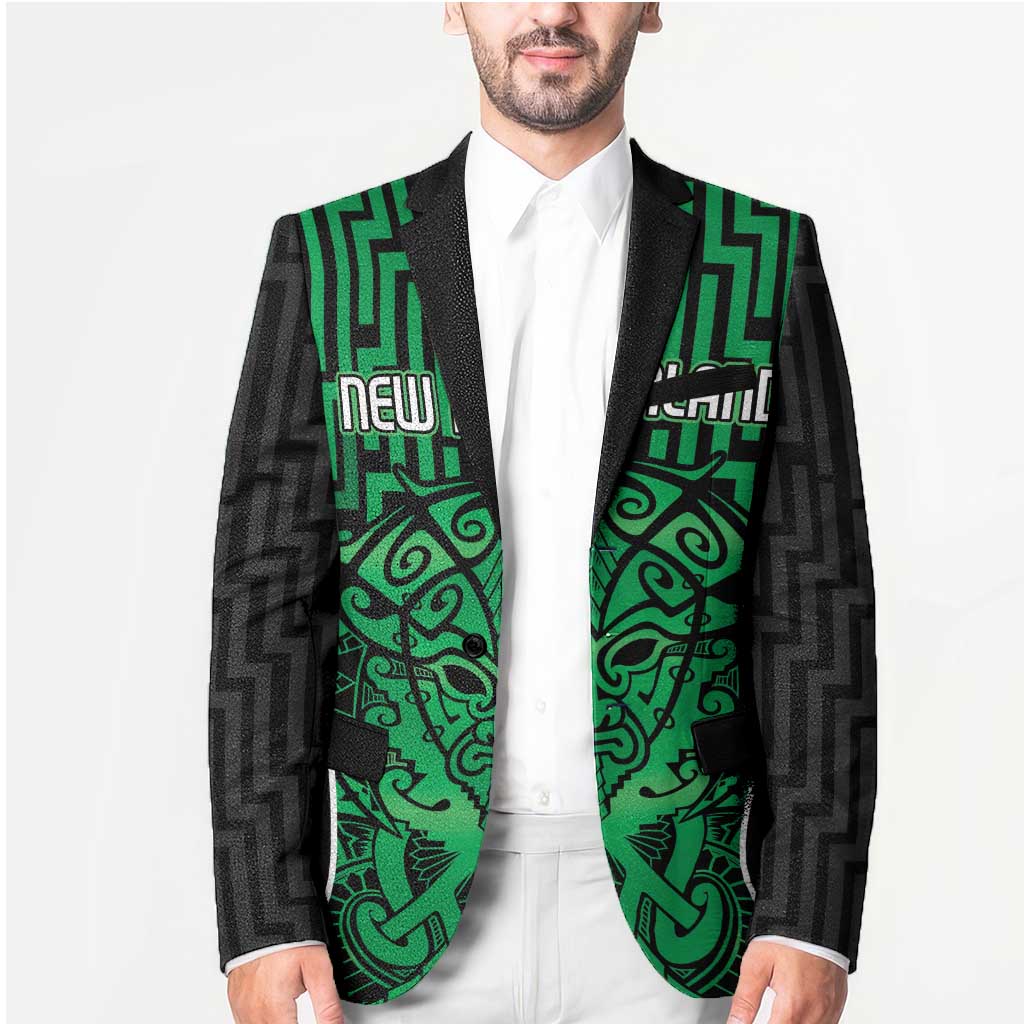 Custom Basketball New Zealand Blazer Green Maori Ta Moko Indigenous - Polynesian Pride