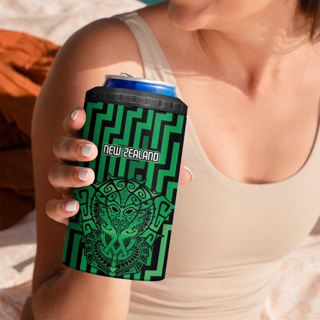 Custom Basketball New Zealand 4 in 1 Can Cooler Tumbler Green Maori Ta Moko Indigenous - Polynesian Pride